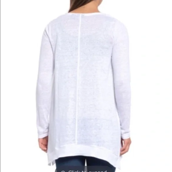 Tahari White Linen Jersey Longline Open Front Lightweight Cardigan Sweater Large - Picture 2 of 9